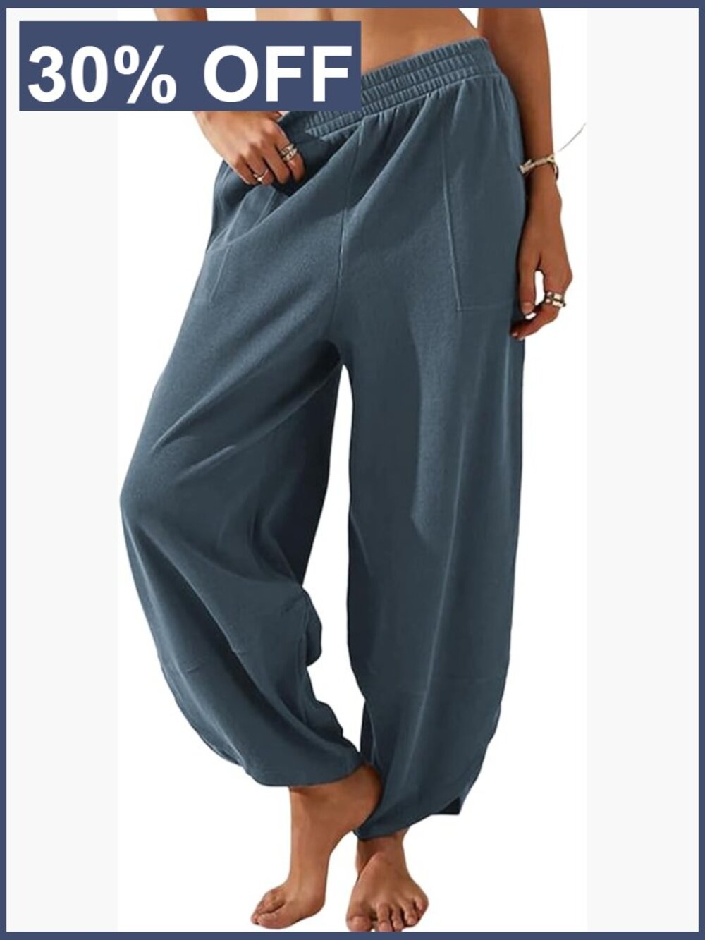 Women Cotton Wide Leg Pants Casual Loose Baggy Elastic Waist Beach Palazzo